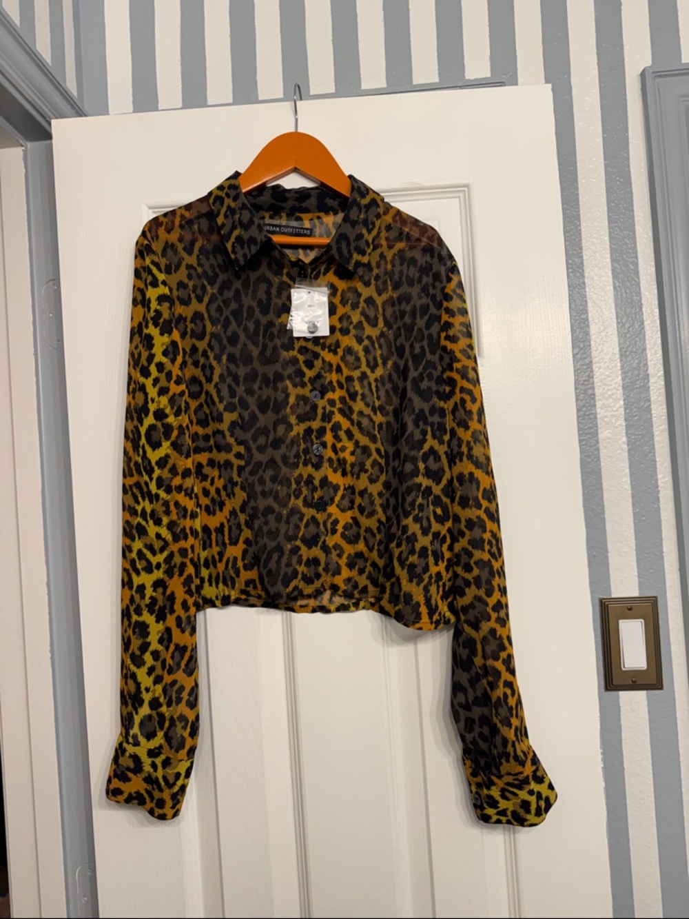 Urban Outfitters Sheer Cropped Animal Print Button-Down Shirt